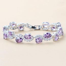 Link Bracelets Natural Purple Crystal Wedding Dress Jewellery With 925 Mark Charm Female Bracelet Bangle For Women 9-Color Bridal Costume