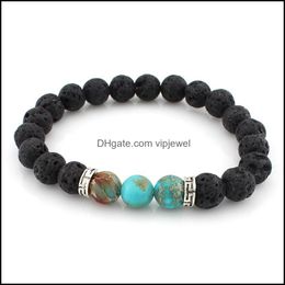 Arts And Crafts Fashion Natural Black Lava Stone Turquoise Bracelet Aromatherapy Essential Oil Diffuser For Women Men Drop Delivery Dha6O