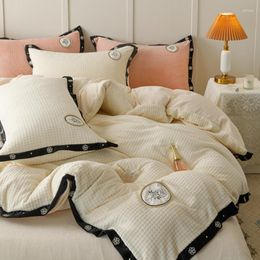 Bedding Sets Winter Super Soft Velvet Fleece Set Rose Embroidery Duvet Cover Warm Short Plush Bed Comforter Sheet Pillowcases
