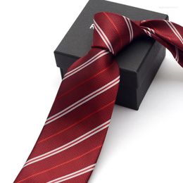 Bow Ties 2023 High Quality Brand Fashion Formal Suit Business Work Red Striped 9cm Necktie Wedding Tie For Men With Gift Box