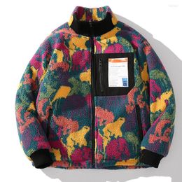 Men's Down LINDSEY SEADER 2023 Hip Hop Reversible Jacket Parka Colourful Camouflage Streetwear Men Harajuku Lamb Wool Fleece Winter Coat