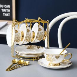 Mugs European Ceramic Mug Light Luxury Afternoon Tea Coffee Cups Living Room Desktop Golden Stroke Home Flower Cup And Saucer SetMugs