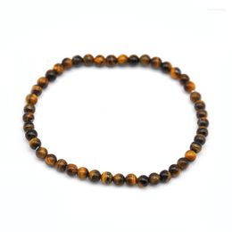 Strand Natural Stone Round Bead Women Bracelets 4 Mm Tiger Eye Beads Bangle Elastic Small 18.5cm