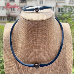 Necklace Earrings Set 10mm Round Black Freshwater Pearl Blue Gray Silicone Sport Casual Waterproof Jewelry Long Yoga Bracelet 1