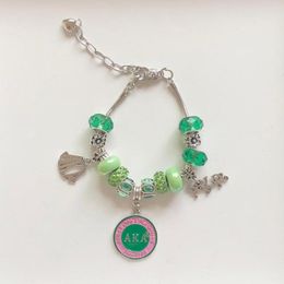 Charm Bracelets Hand Made Green European Beads Letter Rotundity Enamel Pendant Bracelet Jewellery Female Accessories