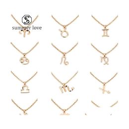 Pendant Necklaces 12 Constellation Pendants Elegant Fashon Alloy Zodiac Sign Choker For Women Girls Jewellery Gifty Drop Delivery Dh8Cm