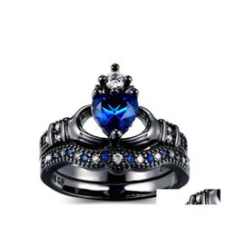 Cluster Rings Exquisite Love Design Crown Hand Heart Clahduh Claddagh Alloy Ring Set Sliver Color Blue Cz Crystal For Women 3650 Q2 Dhvja