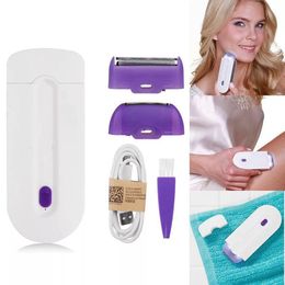 Painless Electric Epilator Induction Touch Hair Removal Tool Women Body Face Bikini Shaver Trimmer USB Rechargeable+Blue Light