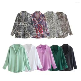 Women's Blouses COS LRIS Early Spring Women's Fashion All-match Lapel Long-sleeved Loose Satin Drape Shirt 8741/256