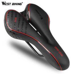 s WEST BIKING Bike MTB Mountain Road Bicyle Seat Hollow PU Leather Shock Absorbing Front Cushion Comfortable Cycling Saddle 0130