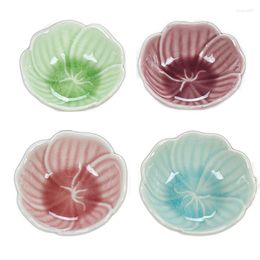 Plates Japanese Style Flower Shape Ceramic Sushi Dish Seasoning Sauce Dishes Snack Tableware Ice Crack Design 4pc