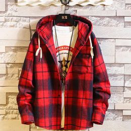 Men's Hoodies & Sweatshirts 2023 Plaid Hoodie Men Flannel Fleece Style Hip Hop Punk Streetwear Casual Cardigan Long-Sleeved