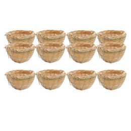 Other Bird Supplies 12pcs Nest Pan Woven Bamboo Wicker Finch Canary House Bedding Nesting Cages 230130
