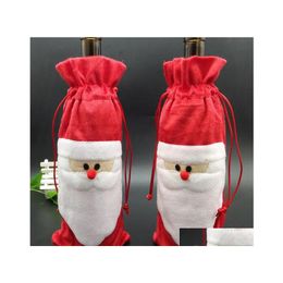 Christmas Decorations Santa Wine Bags Gift Bag Red Bottle Er Xmas Champagne 13X32Cm Wy941 Drop Delivery Home Garden Festive Party Sup Dhnwg