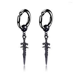 Backs Earrings 1 Pairs Stainless Steel Painless Ear Clip For Men Women Punk Sword Cross Black Non Piercing Fake Jewellery Gifts