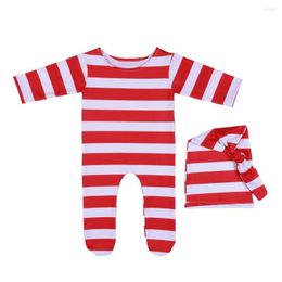 Clothing Sets Kids Hat Cute Unisex Skin-touch Red White Stripe Born Pography Clothes With For Girl Toddler Baby Romper