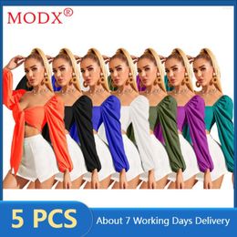 Women's T Shirts 5pcs Bulk Items Wholesale Lots Slim Puffed Sleeve Shirt Long Top Bow Decorated Crop Full Of Girly Feeling M10795