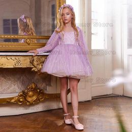 Girl Dresses Shinny Girls Party For Birthday Long Sleeves Scoop Neck Beading Sequin Kids Tutu Pageant Flower Dress With Cape