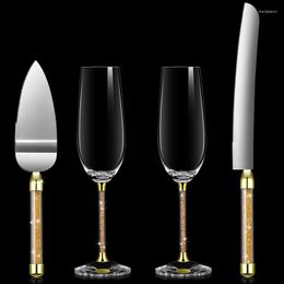 Wine Glasses 4 Pcs Including 2 Champagne 1 Knife And Shovel In Box Wedding Toasting Flutes Cake Server Set Glittering Bead Supplies