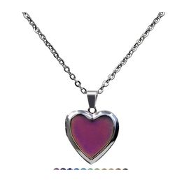 Pendant Necklaces Heart Shape P O Frame Floating Locket Necklace For Women Discolour Moodchanging Thermochromic Temperature Sensing D Dhjdn