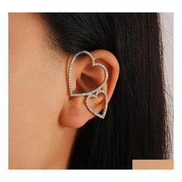 Ear Cuff Fashion Jewelry Hollow Out Heart Clip Hang Rhinestone Love Hearts Single Piece Bone Earrings Drop Delivery Dh0Yv