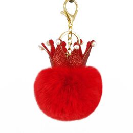 Keychains 2023 Fashion Crown Pompom Keychain Fluffy Faux Fur Ball Keyring For Women Hand Bag Christmas Gift Jewelry