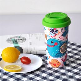 Wholesale 15oz Plastic Sublimation White Tumblers With Lids Heat Transfer Water Bottles DIY 450ml Double Insulated Cups Green Drinking Milk Mugs A12