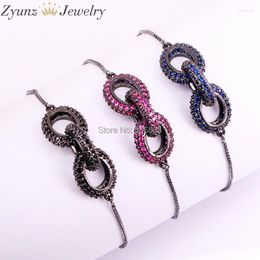 Charm Bracelets 5PCS ZYZ325-9655 CZ Micro Pave Oval Chain Shaped Connector Gunmetal Colour Cubic Zirconia Link Beads Bracelet