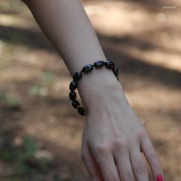 Strand Obsidian Bracelet With Oval Beads For EMF Protection // Natural Black Stone Crystal Jewelry