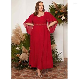 Plus Size Dresses Red Dress Wedding Luxury V Neck 4xl 5xl Women Summer Mid Length Ruffle Maxi