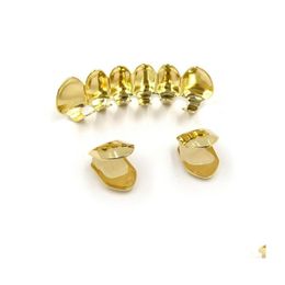 Grillz Dental Grills 18K Gold Plated Copper Teeth Braces Plain Hip Hop Up 2 Bottom 6 Grillz Mouth Fang Tooth Cap Jllxpp Bdejewelry Dhu8G