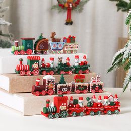 Christmas Decorations Knots Wooden Train Painted Decoration For Home With Santa Kids Toys Ornament Navidad 2023 Year GiftChristmas