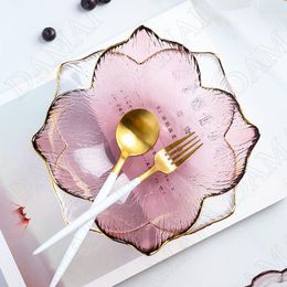Plates Golden Stroke Petals Glass Bowl Fruit Plate Western Dishes Salad Pots Coffee Table Decoration Ornament Storage Tray