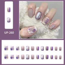 False Nails High Quality Glossy Short Taro Purple French Press On For Women Girls Removable Save Time Finished Piece