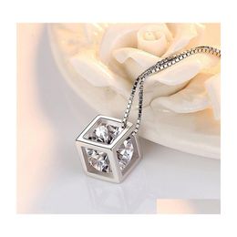 Pendant Necklaces 925 Sterling Sier Women Fashion Love Cube High Quality Zircon Clavicle Chain Jewelry Length 45Cm 20220226 T2 Drop Dhzhg