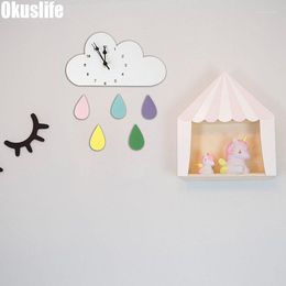 Wall Clocks Wooden Clock For Home Decor 3D Cloud Raindrop Shaped Large Digital Living Room Kids Children Bedroom Decorations
