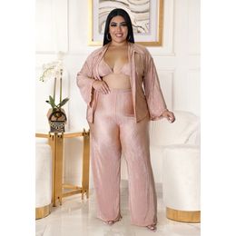 Women's Plus Size Tracksuits Two Three Piece Sets Women Long Sleeve Shirt and Pants Autumn Sexy Sweatshirt Outfit Female Fashion Ruffle Clothing 230130