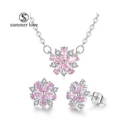 Earrings Necklace Cherry Blossom Jewelry Set Elegance Sakura Flower Pendant Stud For Bridesmaid Sets Giftz Drop Delivery Dh8Q5