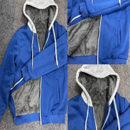 Men's Jackets IN 2023 Mens Autumn And Winter Fashion Solid Colour Zipper Hooded Fleece Thick Coat Jacket Fast