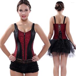 Women's Shapers Womens Vintage Floral Denim Overbust Corset Bustier Top Gothic Jacquard Shoulder Straps Tank