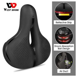 WEST BIKIMG Bike Comfortable MTB Bicycle Large Seat Cushion with Reflective Strap Shock Absorption Cycling Saddles 0130