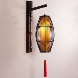 Wall Lamps Vintage Bamboo Lamp Asian Style Lantern Sconce Aisle Foyer Bistro Doorway Corridor Izakaya Bedside Handmade Retro Lighting