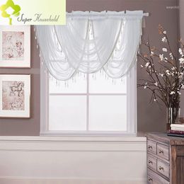 Curtain American Pelmet White Waterfall Valance Silver Wire Thin Tulle Coffee Short Curtains Drape Kitchen Vintage Window