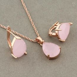 Necklace Earrings Set Arrival Trend 2023 Fashion For Women Classic Water Drop Shape Design 585 Rose Gold Colour And P