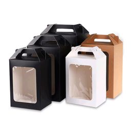 Gift Wrap 50Pcs/Lot Kraft Paper Portable Box Transparent Packing Window Flower WholesaleGift