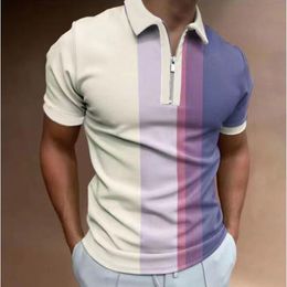 Men's Polos high quality Striped Polo Shirt for Men Casual Short Sleeve Polo Shirts Patchwork Turn-down Collar Zipper T-Shirt Summe 230130