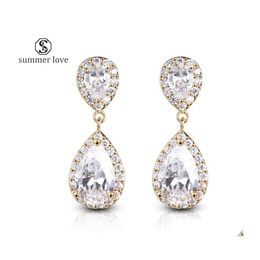 Dangle Chandelier Trendy Waterdrop Cubic Zirconia Earring Cz Gold Sier Drop Elegant Bride Bridesmaid Wedding Party Jewellery Gift Fo Dhywy