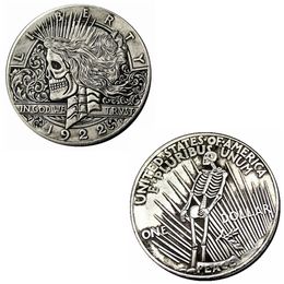 Hobo Coins USA Peace Dollar Skull Zombie Skeleton Hand Carved Skull Zombie Skeleton Copy Coins Metal Crafts Special Gifts #0044