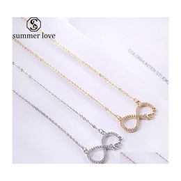 Pendant Necklaces White Cubic Zirconia Necklace Love Infinity Heart Gold Sier Chain For Women Valentines Day Jewellery Giftz Drop Deli Dhvu9