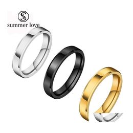 Band Rings 4Mm Stainless Steel For Men Women Blank Ring Can Engrave High Polished Edges Engagement Jewelry Fit 511 Size Drop Delivery Dh53P